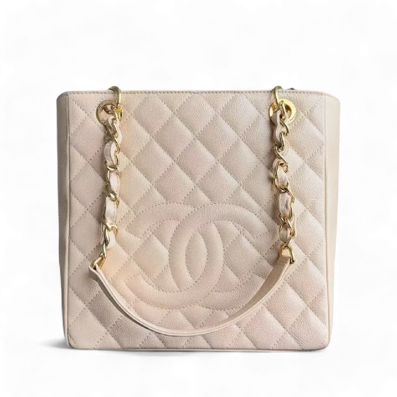 Chanel PST Petite Shopping Tote - Caviar Quilted Beige Gold