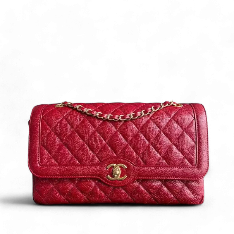 Chanel Two-Tone Crumpled Flap - Caviar 29CM Quilted Red Gold Hardware Series 21