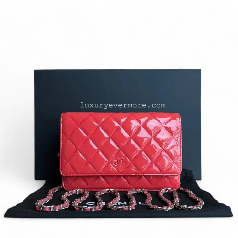 Chanel Wallet On Chain WOC - Quilted Patent Leather Red Pink