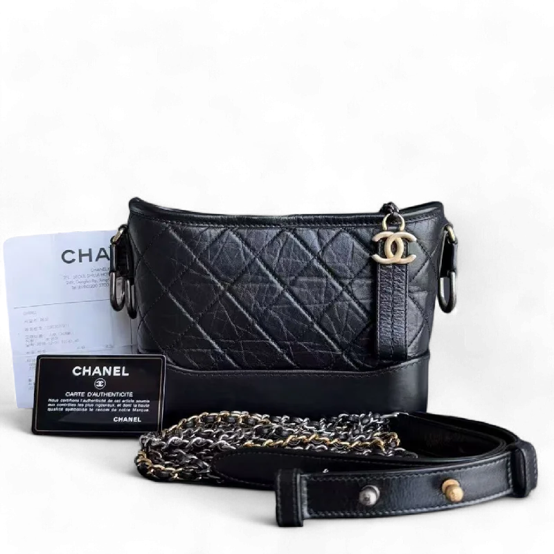 Chanel Gabrielle Small - Quilted Calfskin Black Two-tone Gold Hardware Series 27