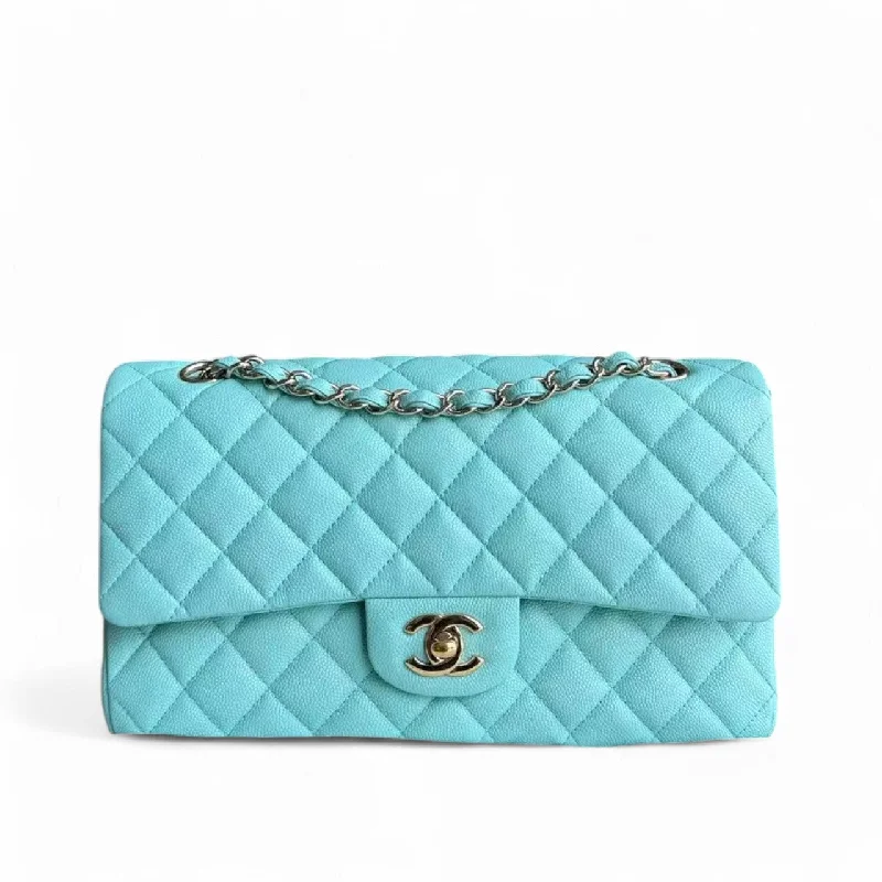 *Rare* Chanel Classic Flap Medium - Caviar 25CM Quilted Tiffany Blue Gold Hardware Series 27