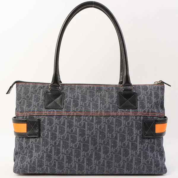 CHRISTIAN DIOR Flightline Denim Trotter Pattern Logo Plate Tote Bag Indigo/Orange