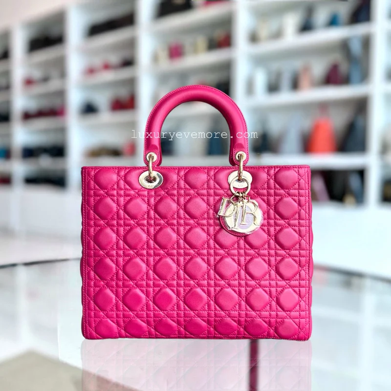 Lady Large Cannage Lambskin Hot Pink Gold Hardware