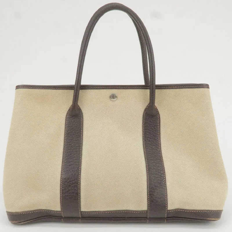 HERMES Canvas Leather Garden Party PM Tote Bag Beige G Stamp