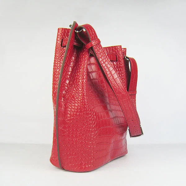 Hermes Crocodile vein Shoulder Bag H2804 red Silver