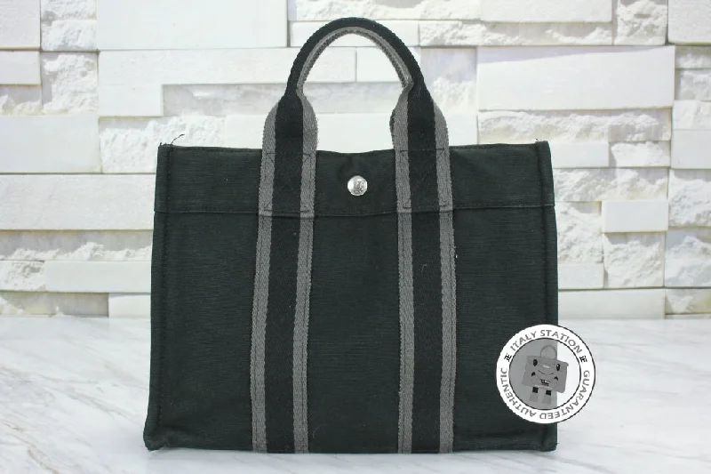 Hermes Herline Black Canvas Small Tote Bag Phw