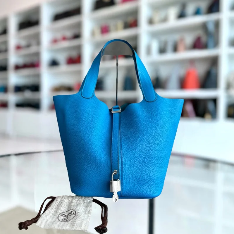 Hermes Picotin 22 Clemence Stamp X Blue SHW