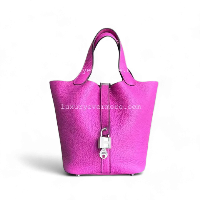 Hermes Picotin 18 Clemence C Stamp Hot Pink Silver Hardware