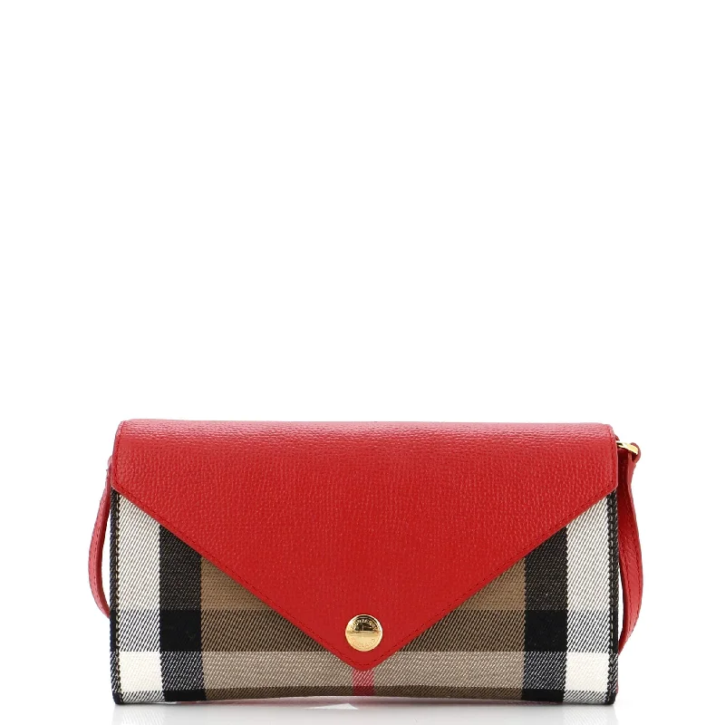 Hannah Envelope Wallet on Strap Leather and Vintage Check Canvas