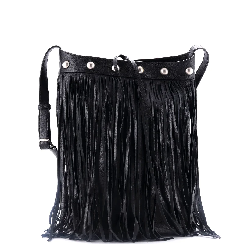 Soft Fringe Backet Bag Studded Leather Medium