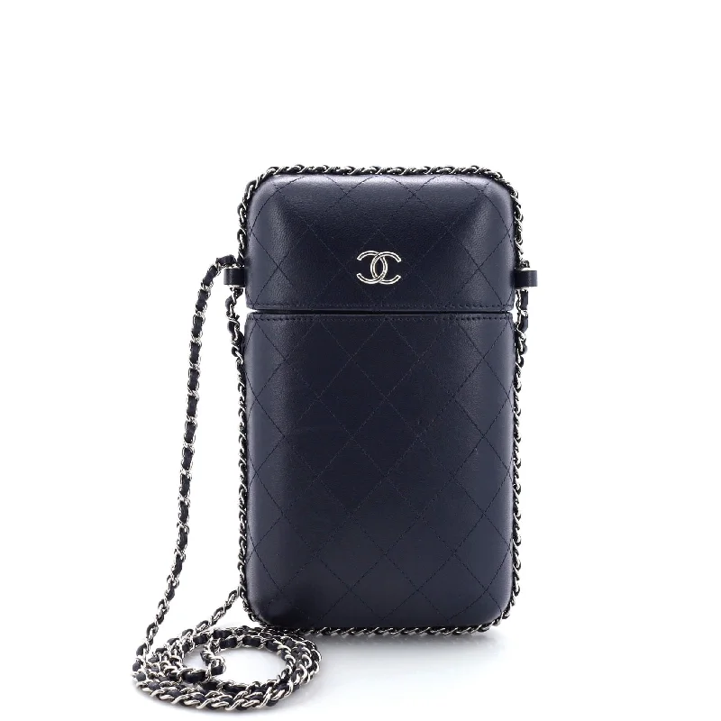 Chain Around Phone Holder Box Crossbody Quilted Lambskin