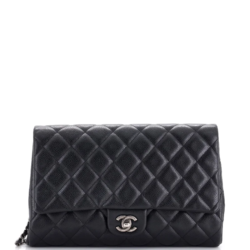 Clutch with Chain Quilted Caviar