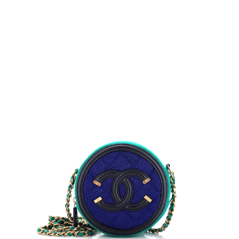 Filigree Round Clutch with Chain Quilted Jersey with Lambskin Mini