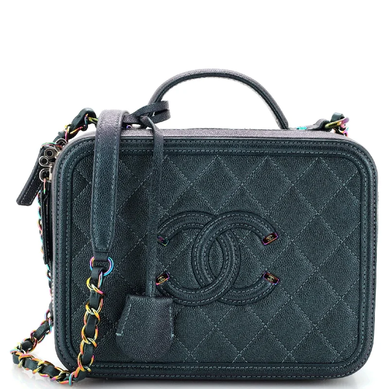 Filigree Vanity Case Quilted Iridescent Caviar Medium