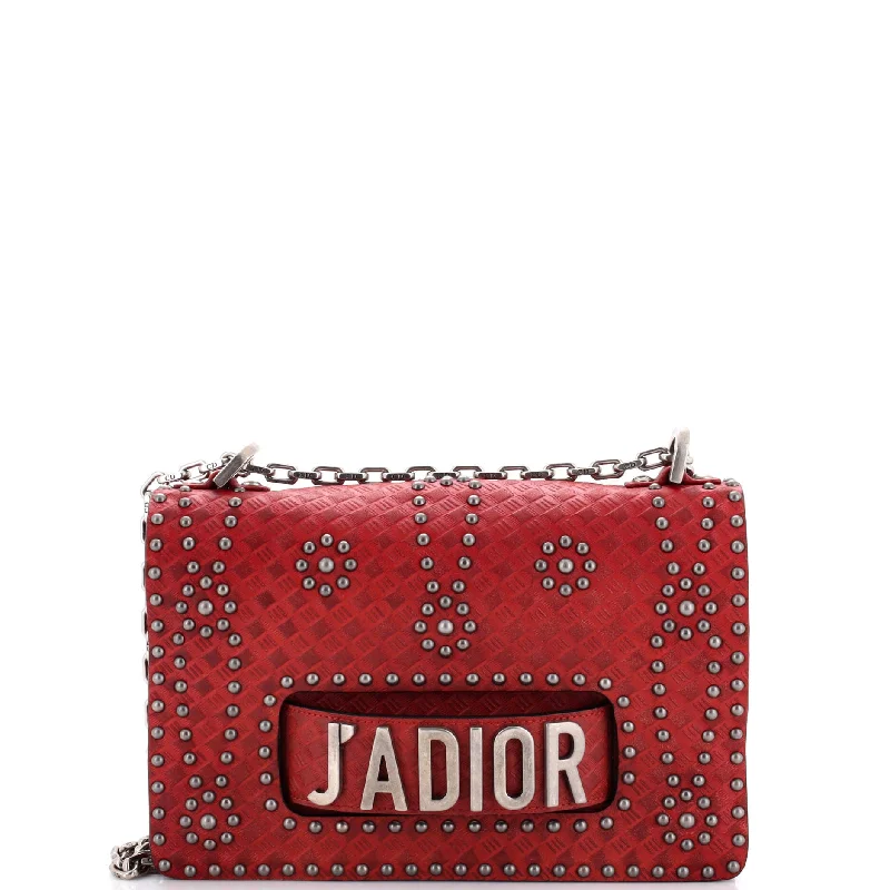 J'Adior Flap Bag Studded Embossed Leather Medium