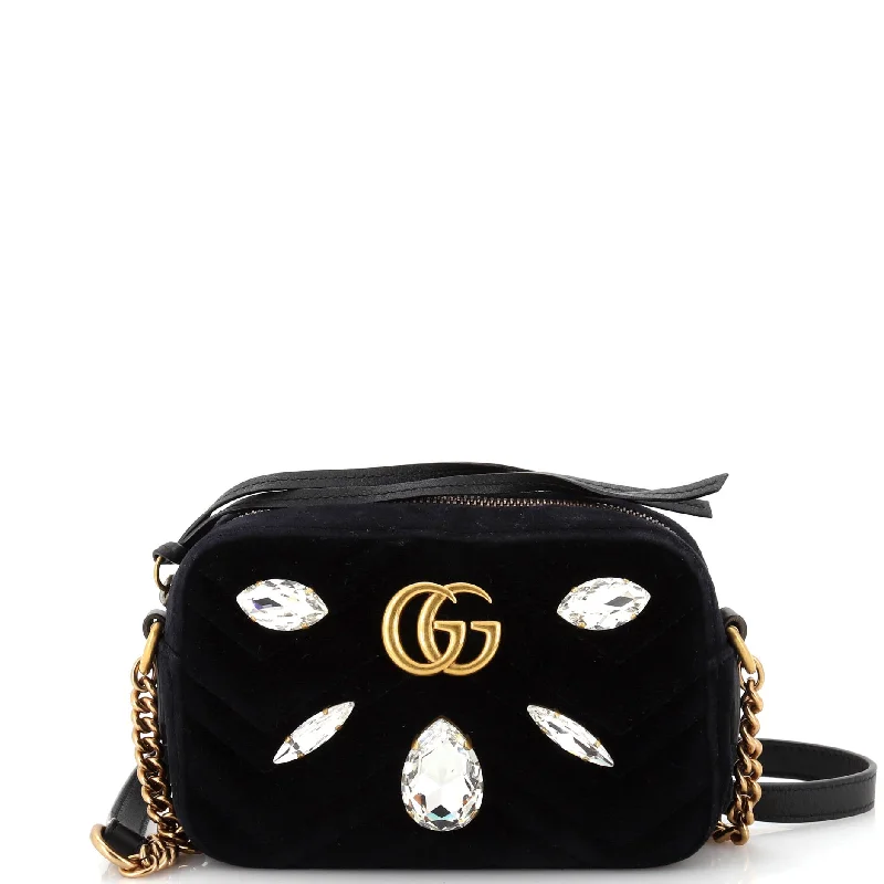 GG Marmont Shoulder Bag Crystal Embellished Matelasse Velvet Mini